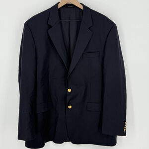 Ralph Lauren 100% Wool 46L Blue/Black Suit Jacket Coat Blazer Gold Buttons